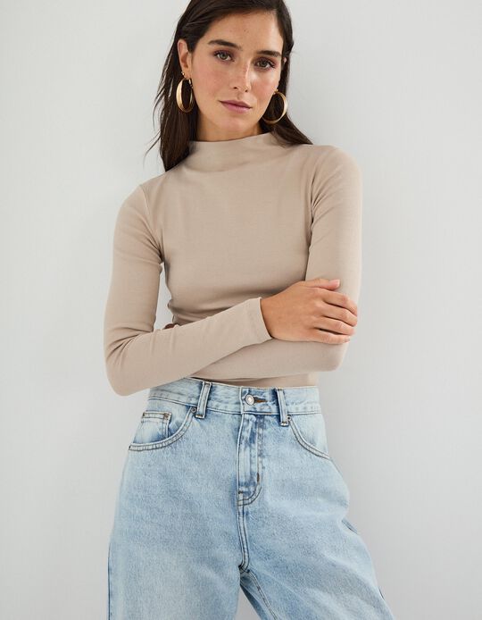 Comprar Online Camisola com Gola Alta, Mulher, Bege