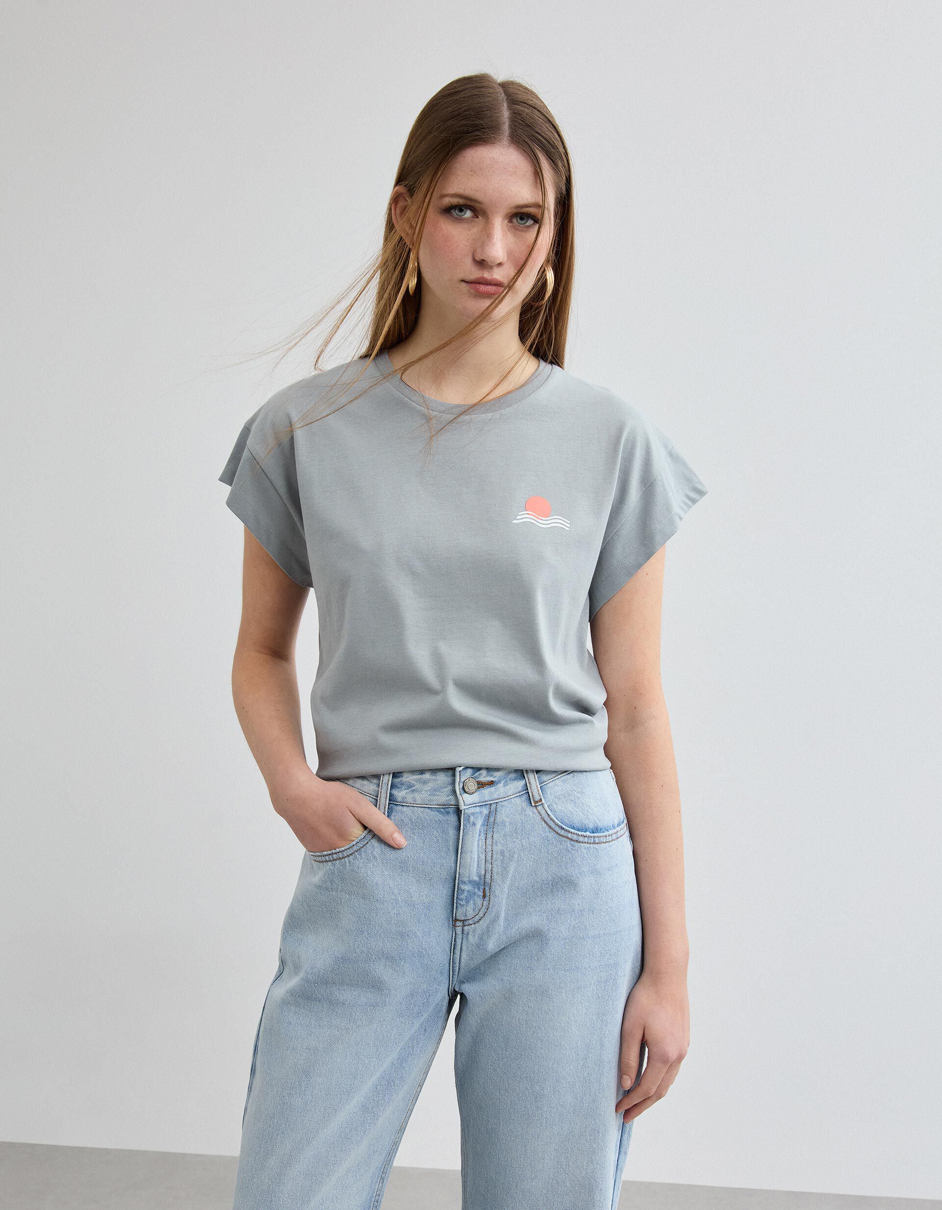 Comprar Online T-shirt Estampado, Mulher, Cinzento Claro