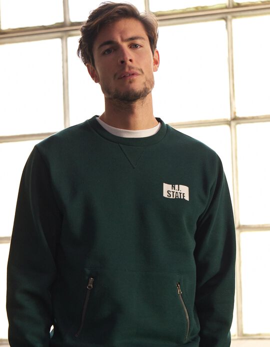 Sweatshirt with Zipped Pockets, Men, Green