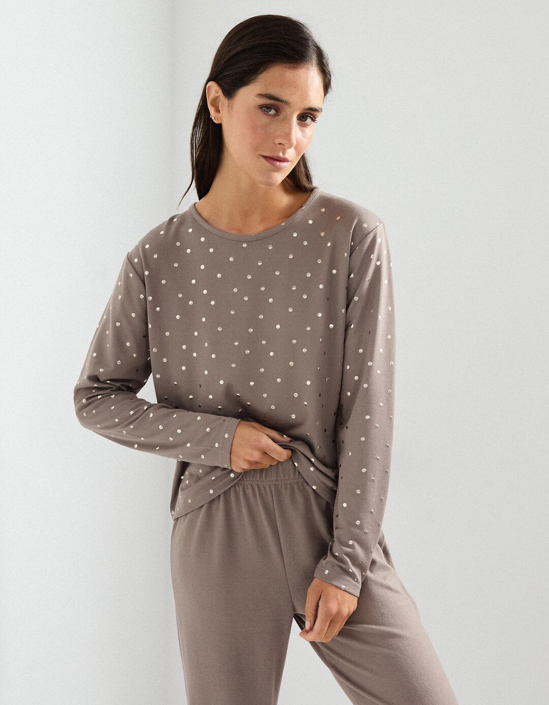 Pijama com Estampado Metalizado, Mulher, Cinzento 