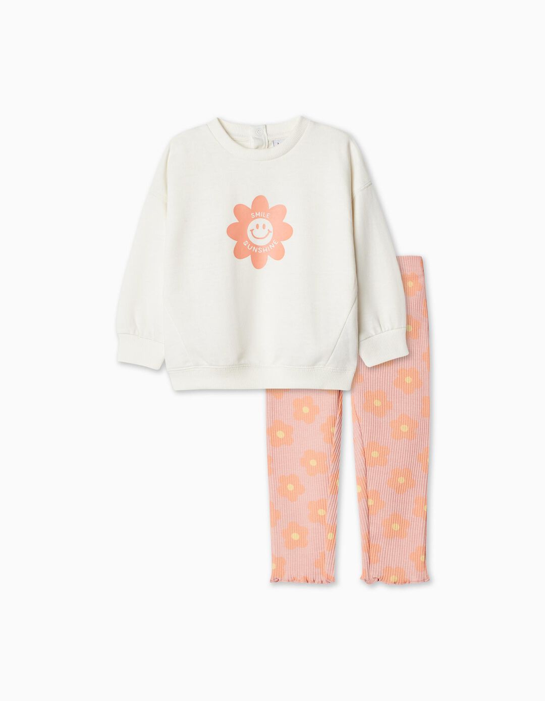 Plush Sweatshirt + Printed Ribbed Leggings Set, Baby Girl, Multicolor