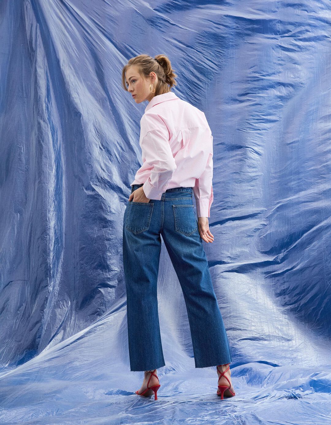 Cal&ccedil;as de Ganga Cropped 'Straight Fit', Mulher, Azul Escuro