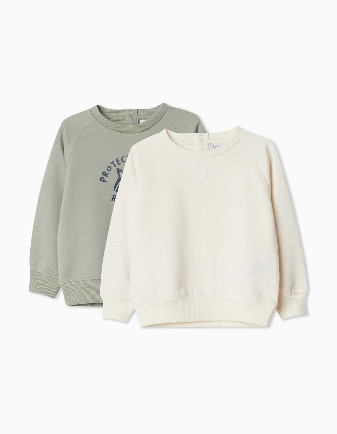 Pack 2 Fleece Sweatshirts, Baby Boy, Light Beige/Green