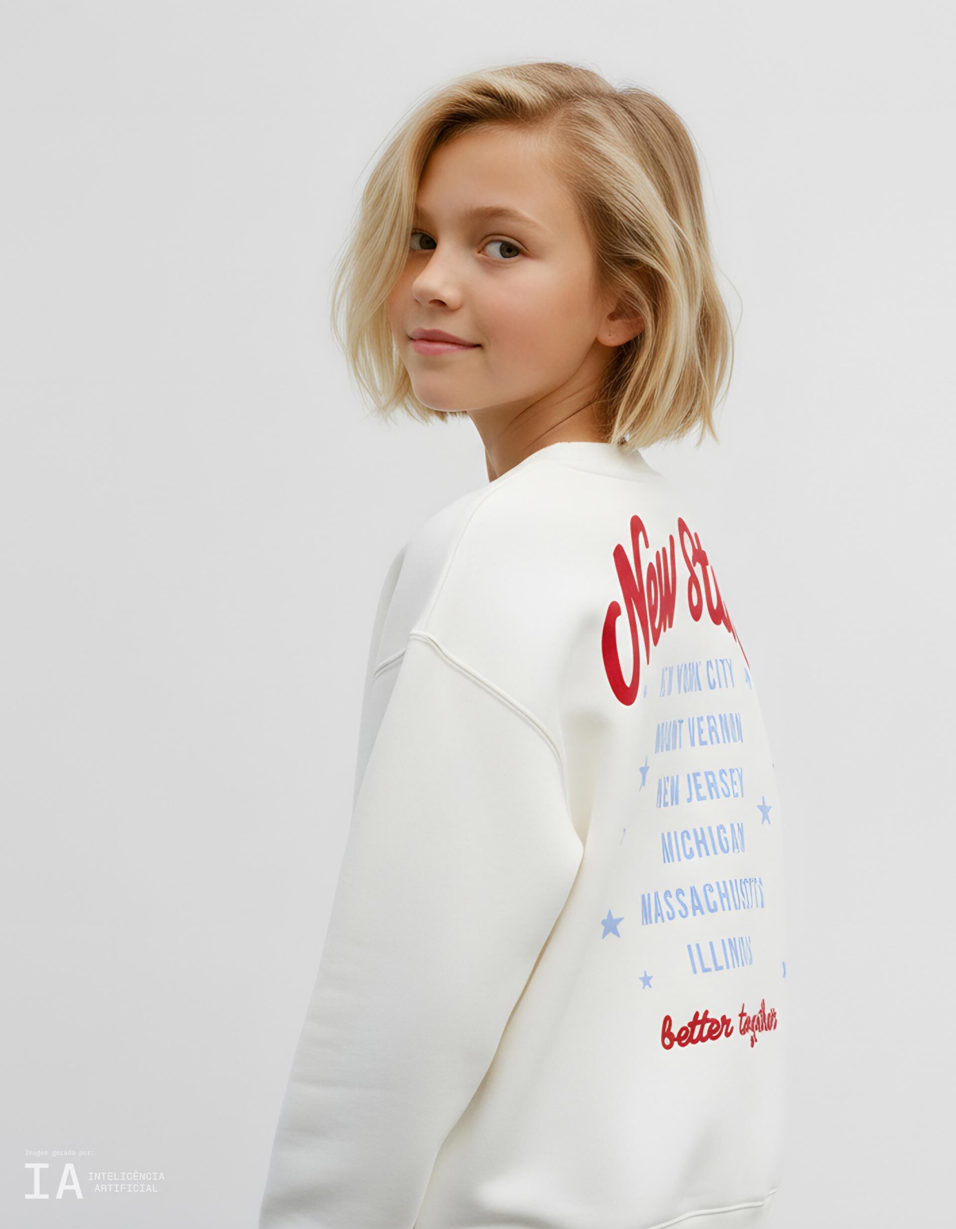 Sweatshirt de Felpa, Menina, Branco