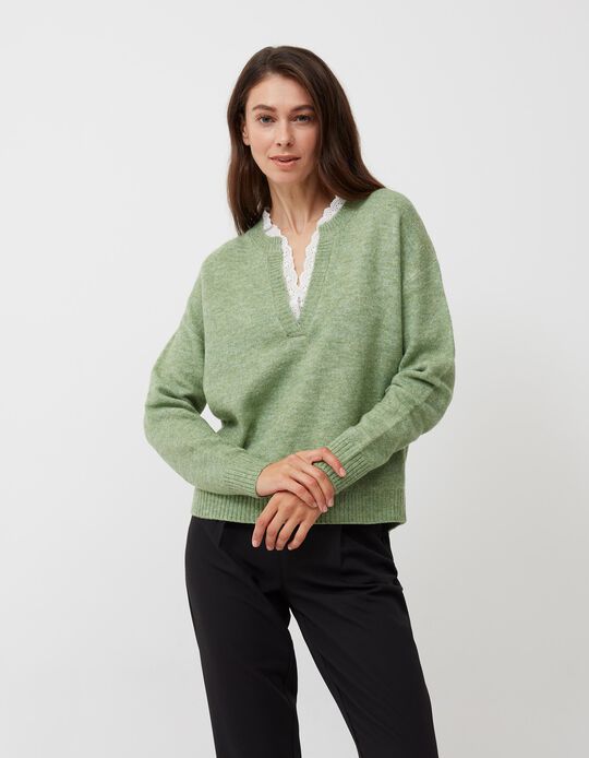 Embroidery Knitted Jumper, Women, Green