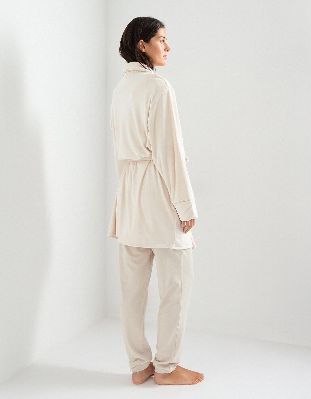 Robe em Veludo, Mulher, Bege Claro 