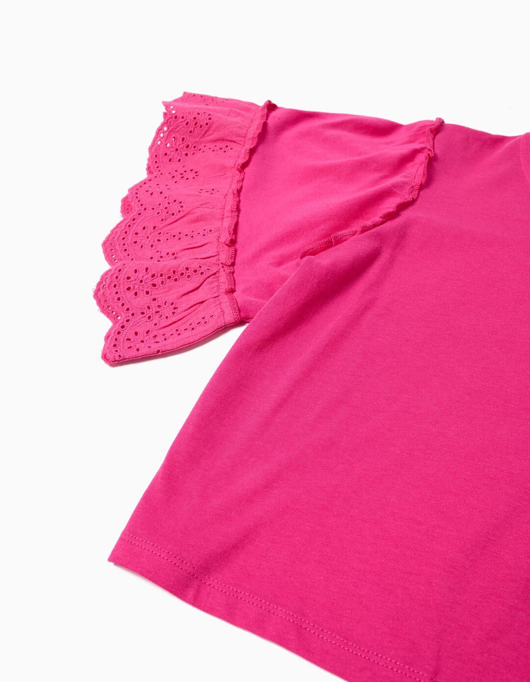 T-shirt Bordada, Menina, Rosa Escuro 