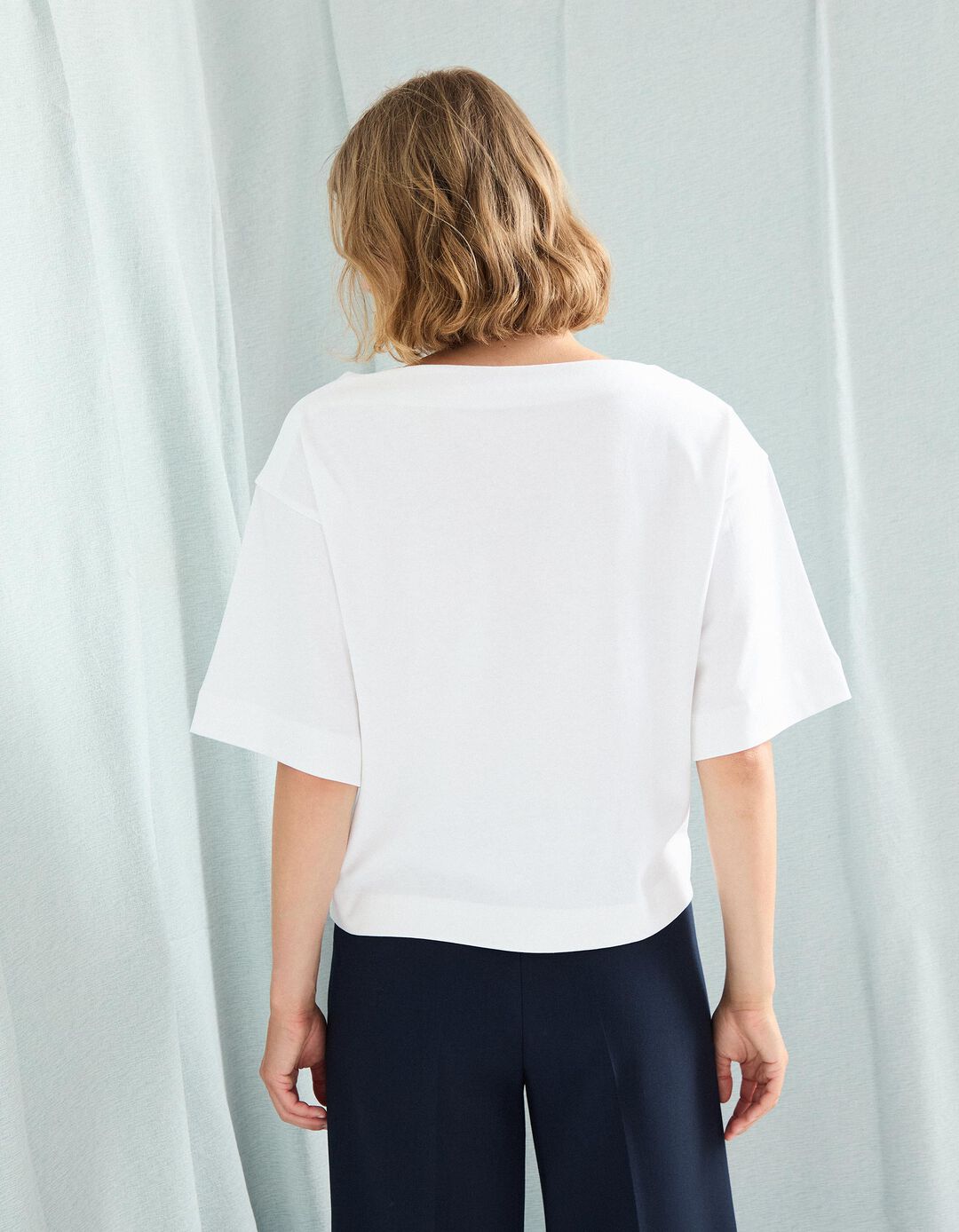 T-shirt com Decote em Barco, Mulher, Branco