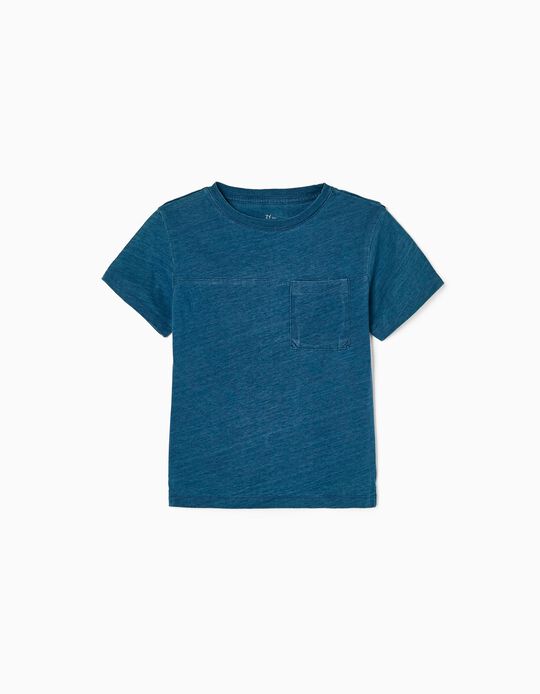 T-Shirt com Bolso para Menino, Azul Mesclado