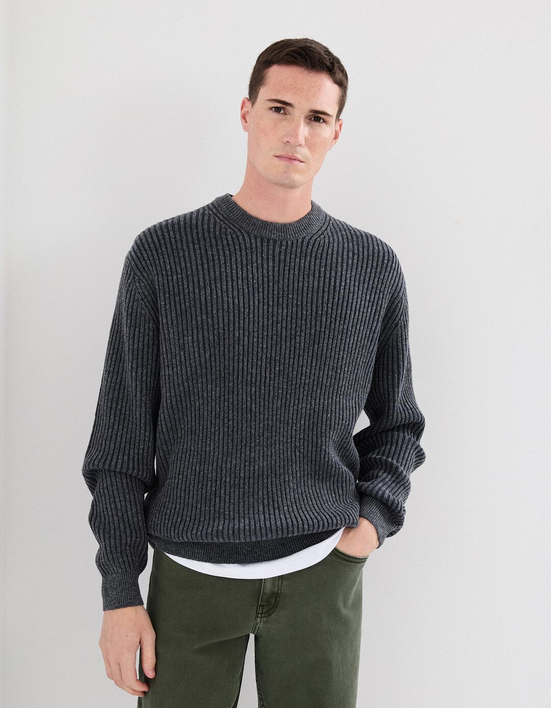 Camisola com L&atilde;, Homem, Azul Escuro