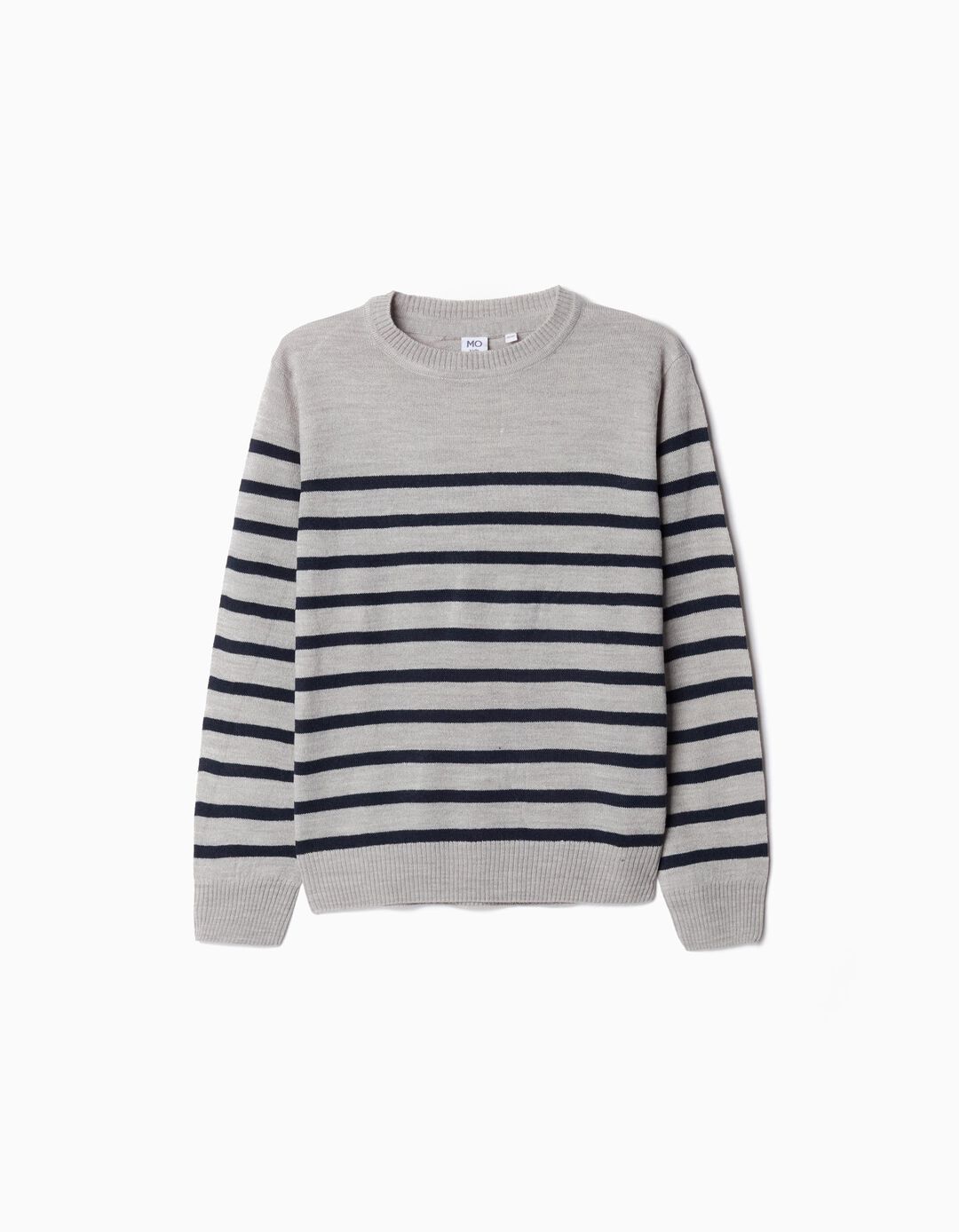 Camisola de Malha Riscas, Menino, Cinzento Claro