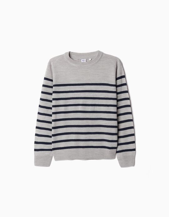 Comprar Online Camisola de Malha Riscas, Menino, Cinzento Claro