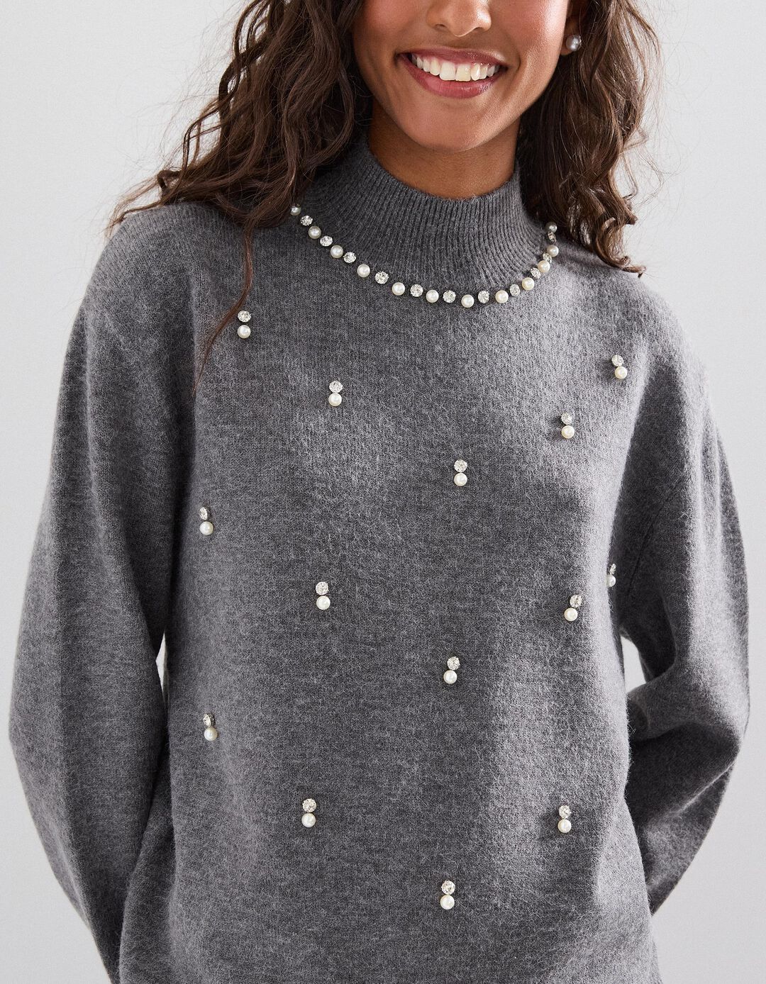 Camisola de Malha, Mulher, Cinzento