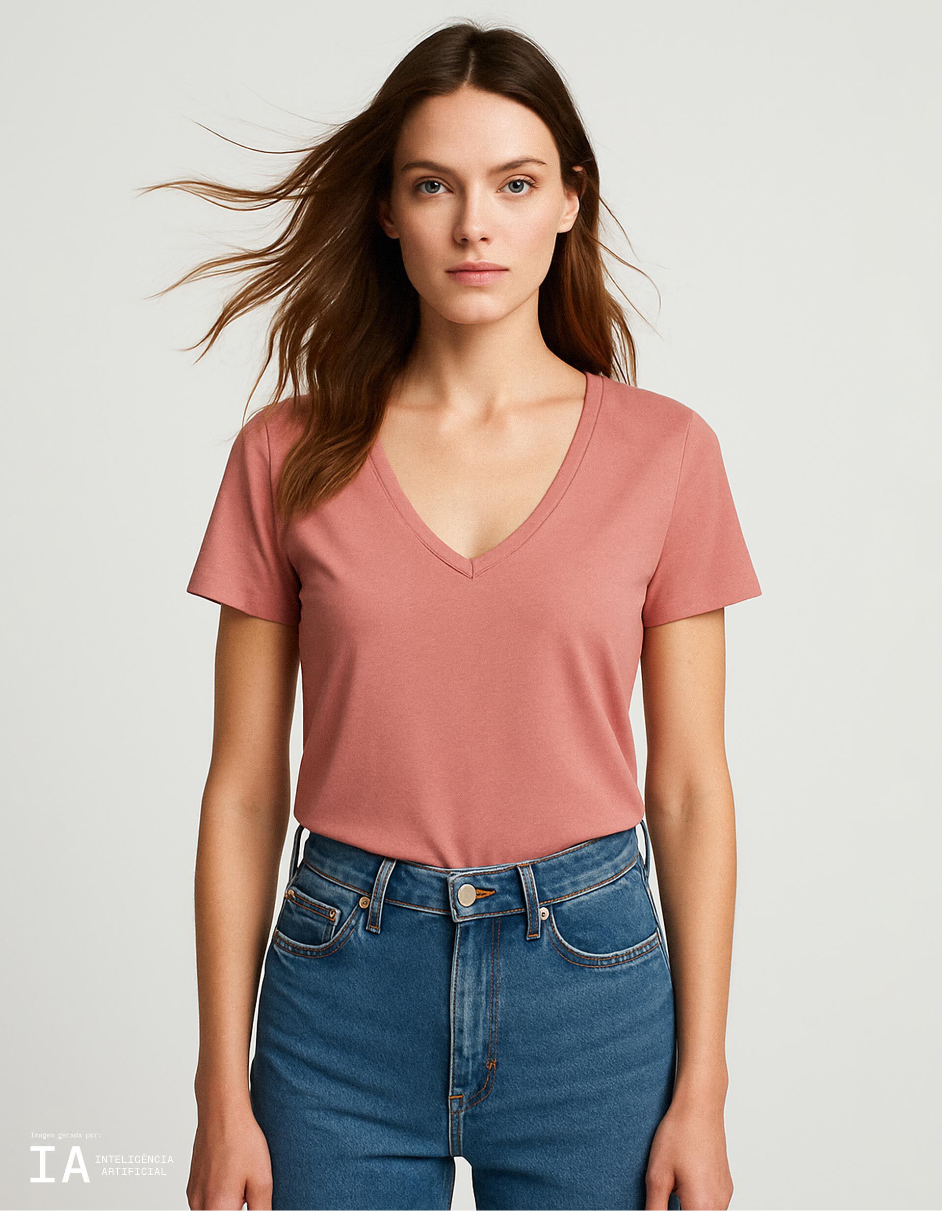 Comprar Online T-shirt Decote em V, Mulher, Rosa 