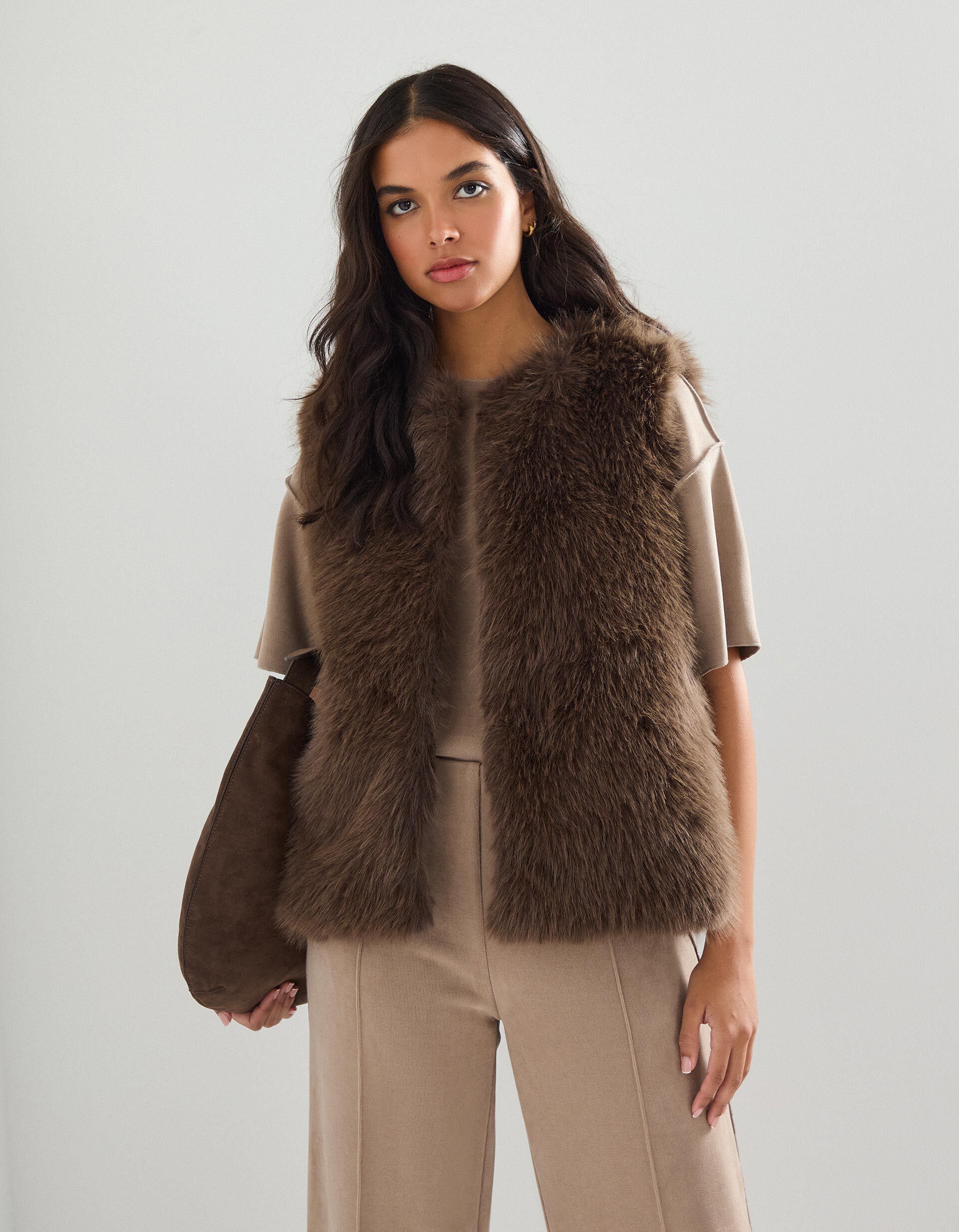 Comprar Online Colete em Pelo Sint&eacute;tico, Mulher, Castanho 