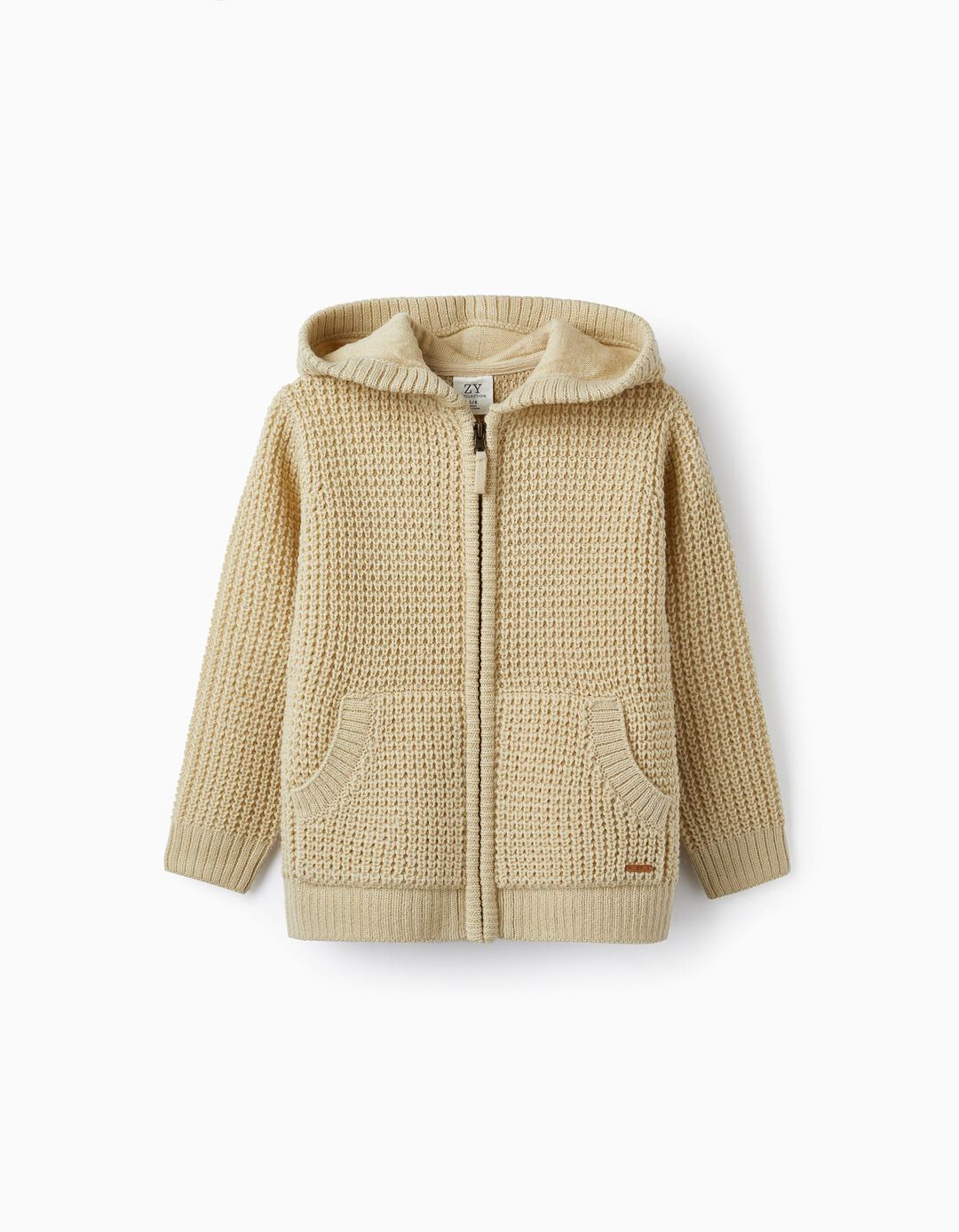 Knit Jacket with Hood for Boys, Beige