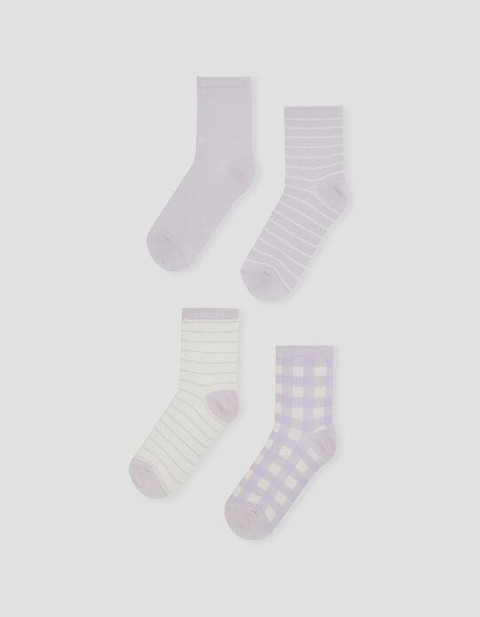 4 Pairs Cotton Socks, Women, Lilac