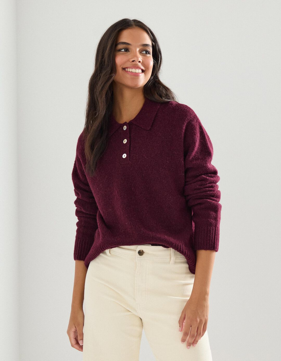 Polo em Malha, Mulher, Vermelho Escuro