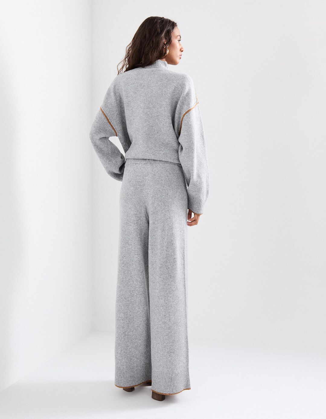 Calças de Malha com Lã, Mulher, Cinzento Claro
