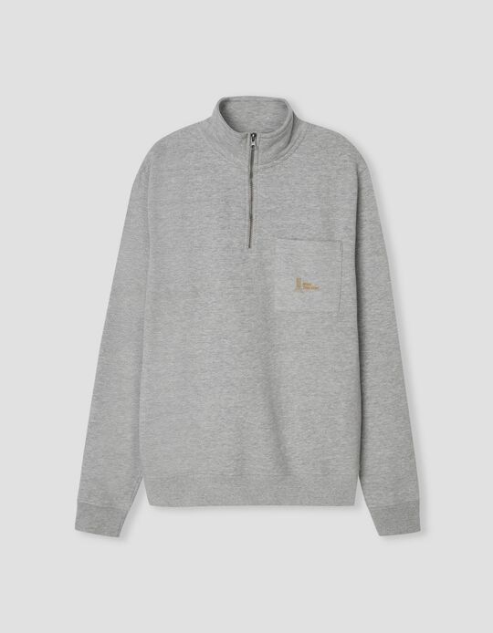 Sweatshirt with Zip, Men, Light Grey