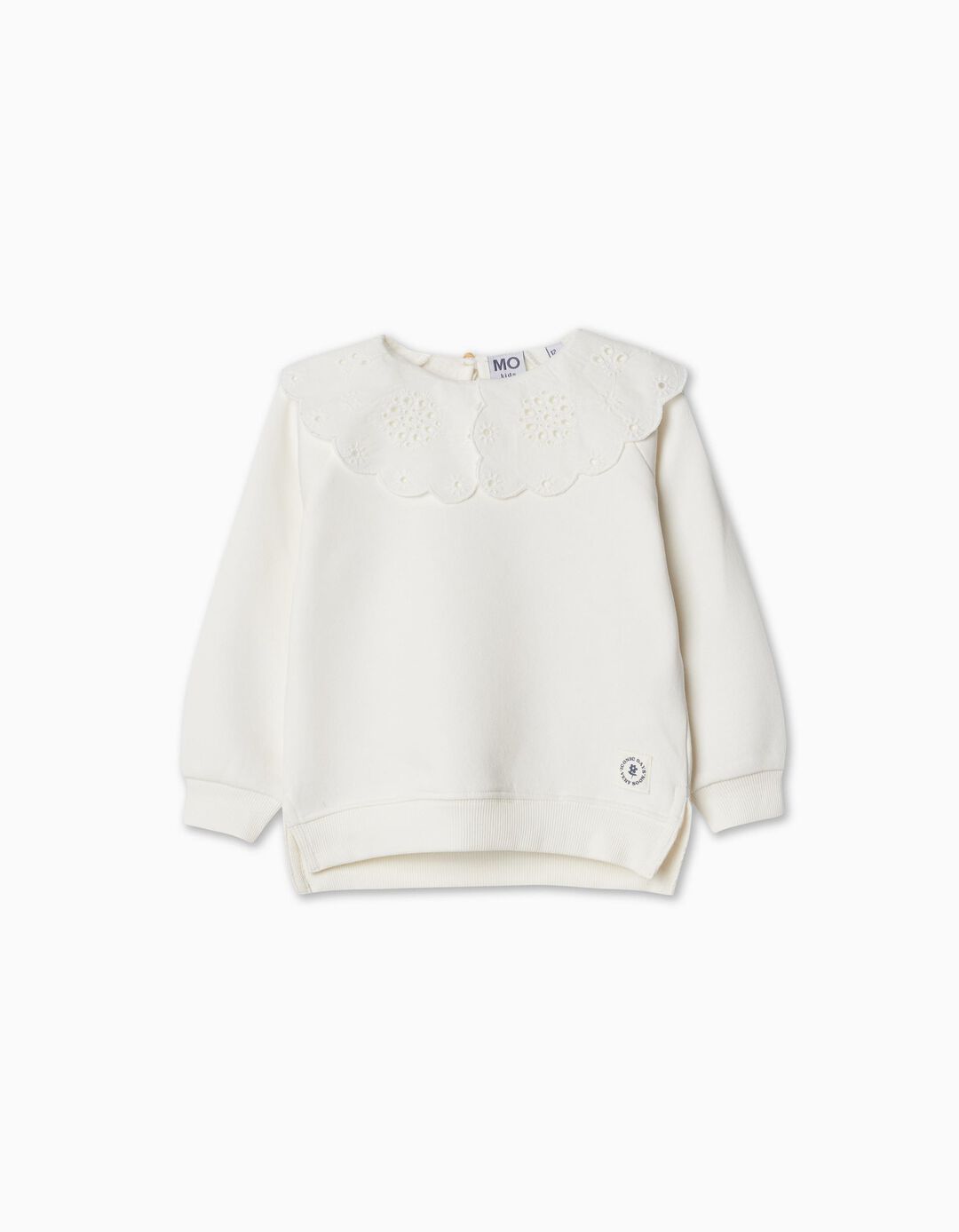 Sweatshirt de Felpa Bordado Suíço, Bebé Menina, Branco