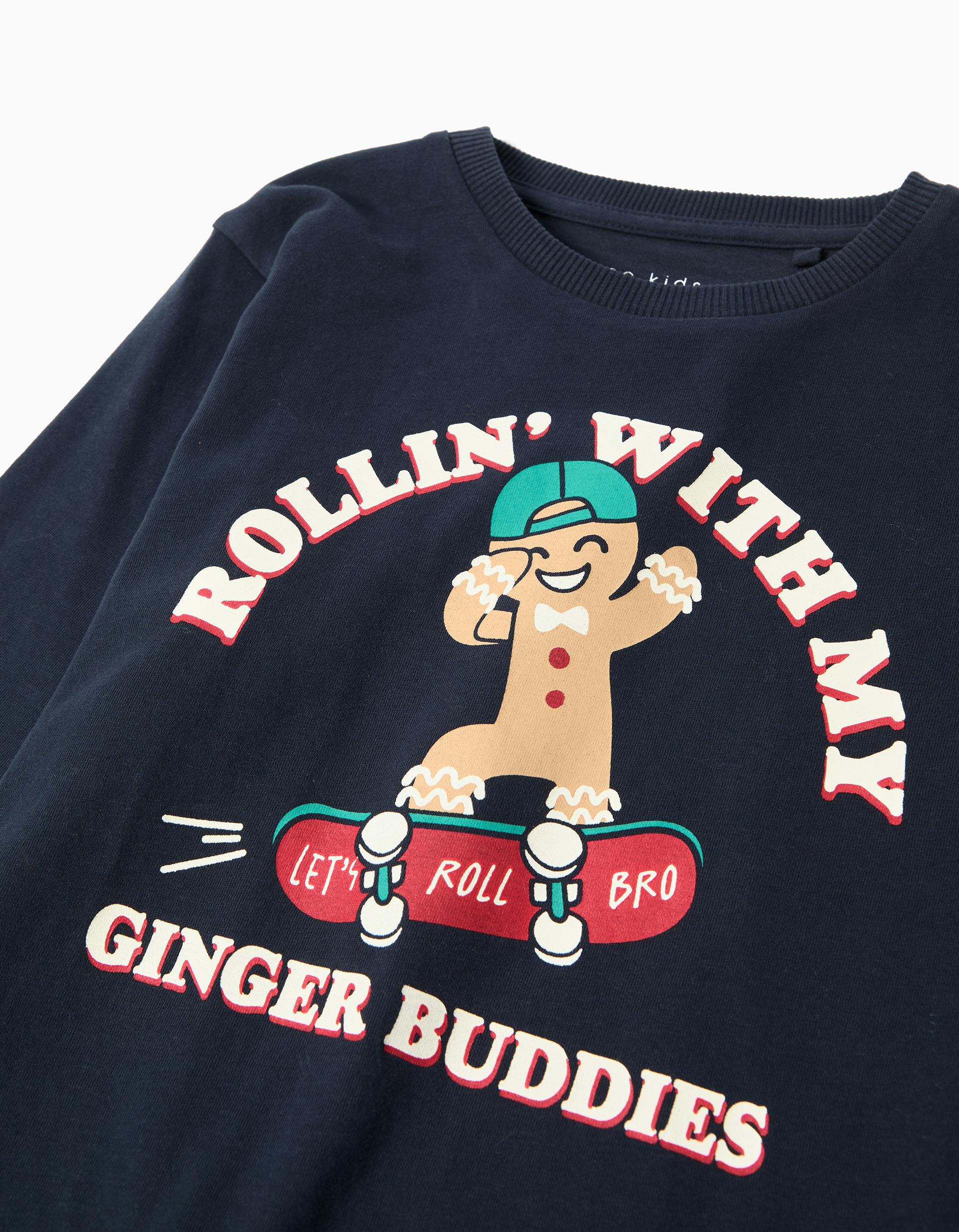 Comprar Online T-shirt de Manga Comprida de Natal, Menino, Azul Escuro