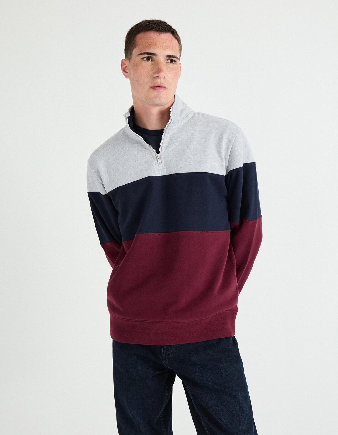 Sweatshirt com Fecho, Homem, Vermelho Escuro