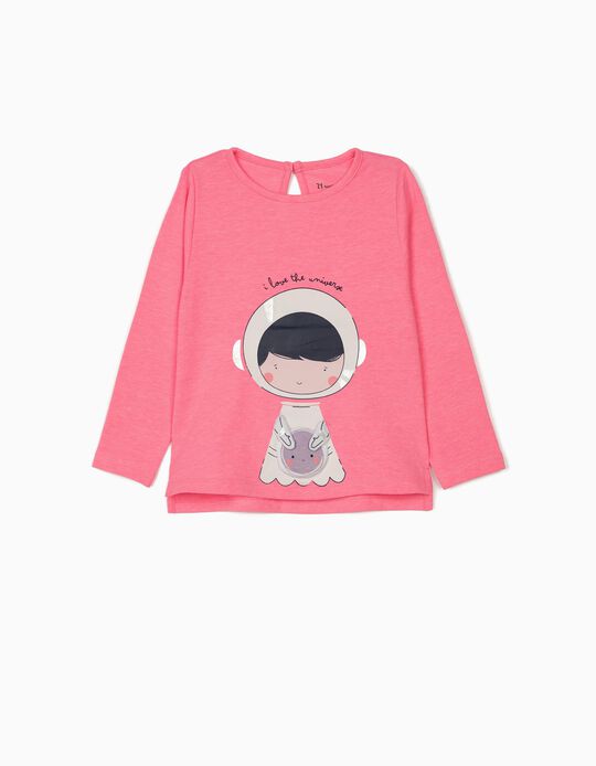 T-shirt Manga Comprida para Bebé Menina 'Universe', Rosa
