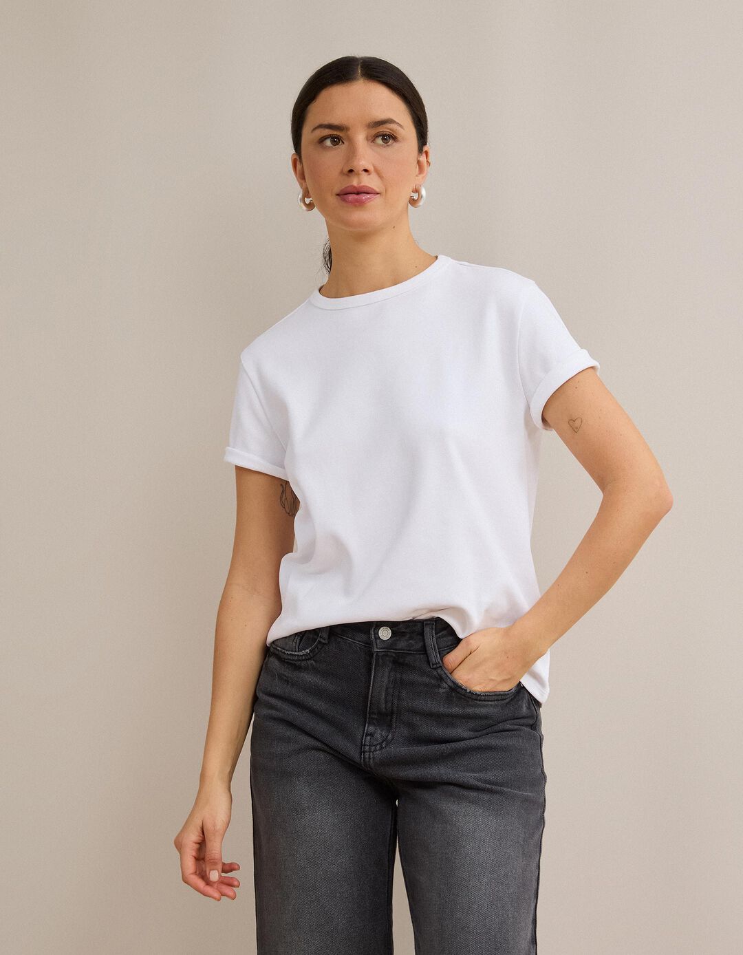 T-shirt Interlock Manga Curta, Mulher, Branco