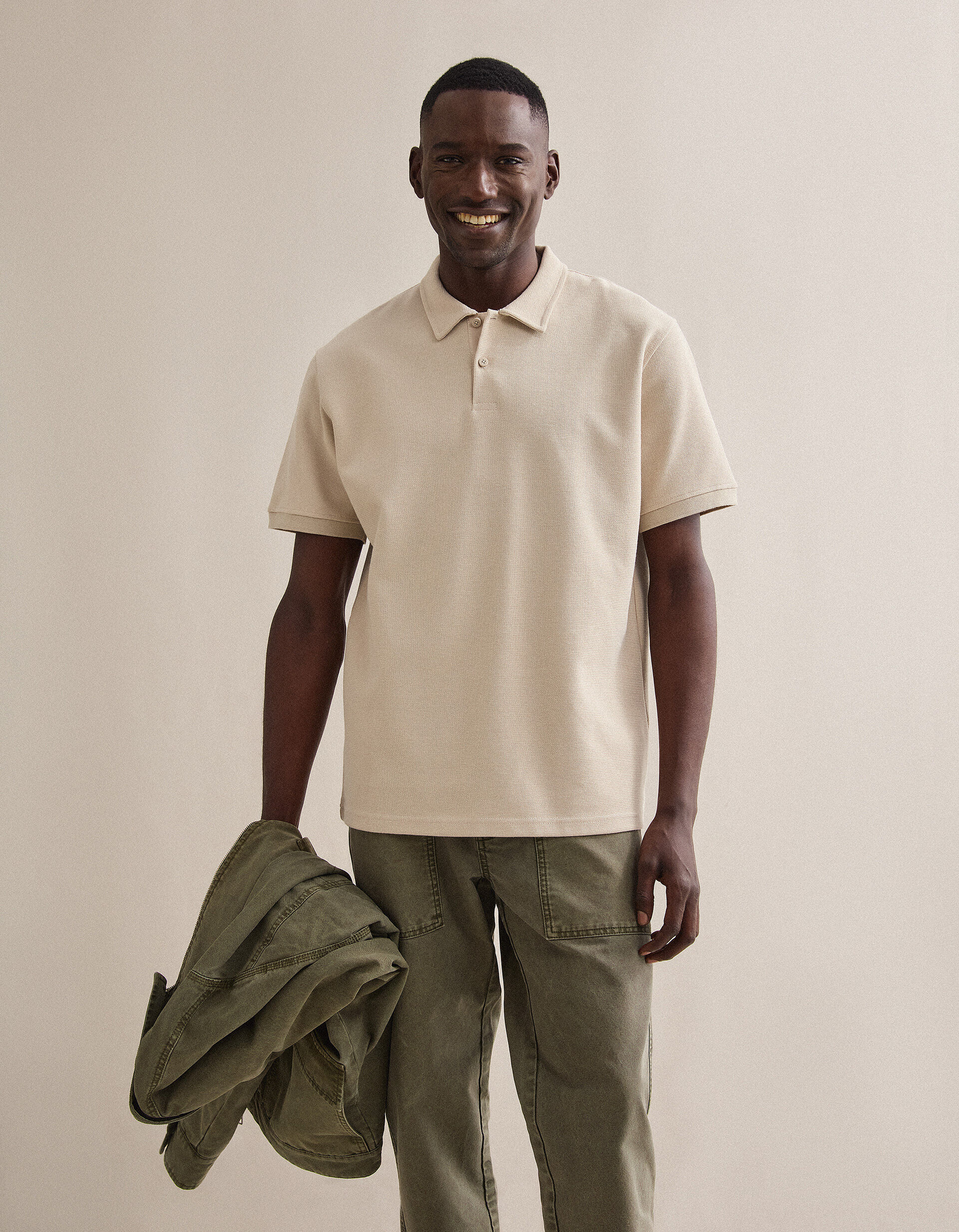 Comprar Online Polo Waffle, Homem, Bege Claro