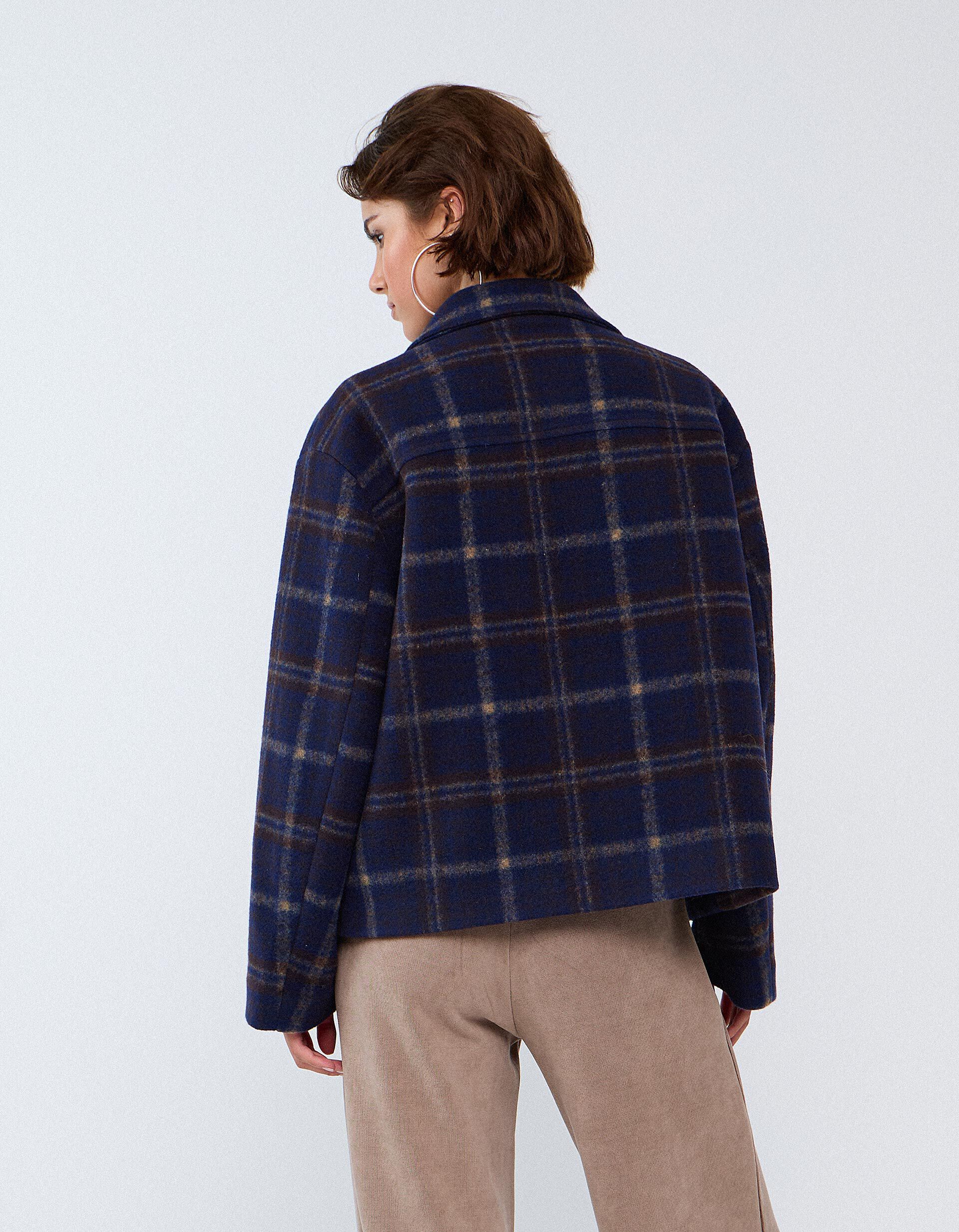 Comprar Online Casaco Curto Aos Quadrados, Mulher, Azul