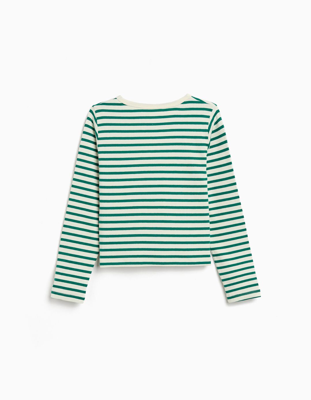 T-shirt de Manga Comprida Riscas, Menina, Verde