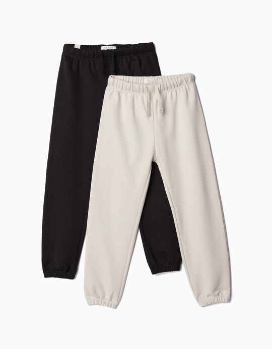 Comprar Online Pack 2 Calças de Felpa, Menino, Preto/Bege Claro