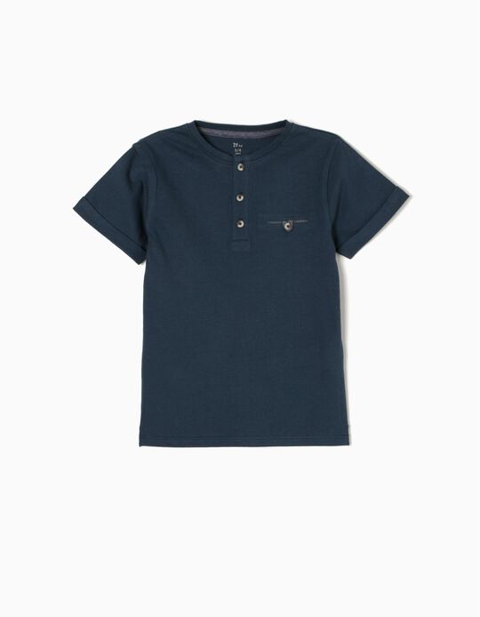 Blue T-Shirt with Buttons