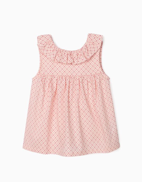 Printed Blouse for Girls, White/Pink