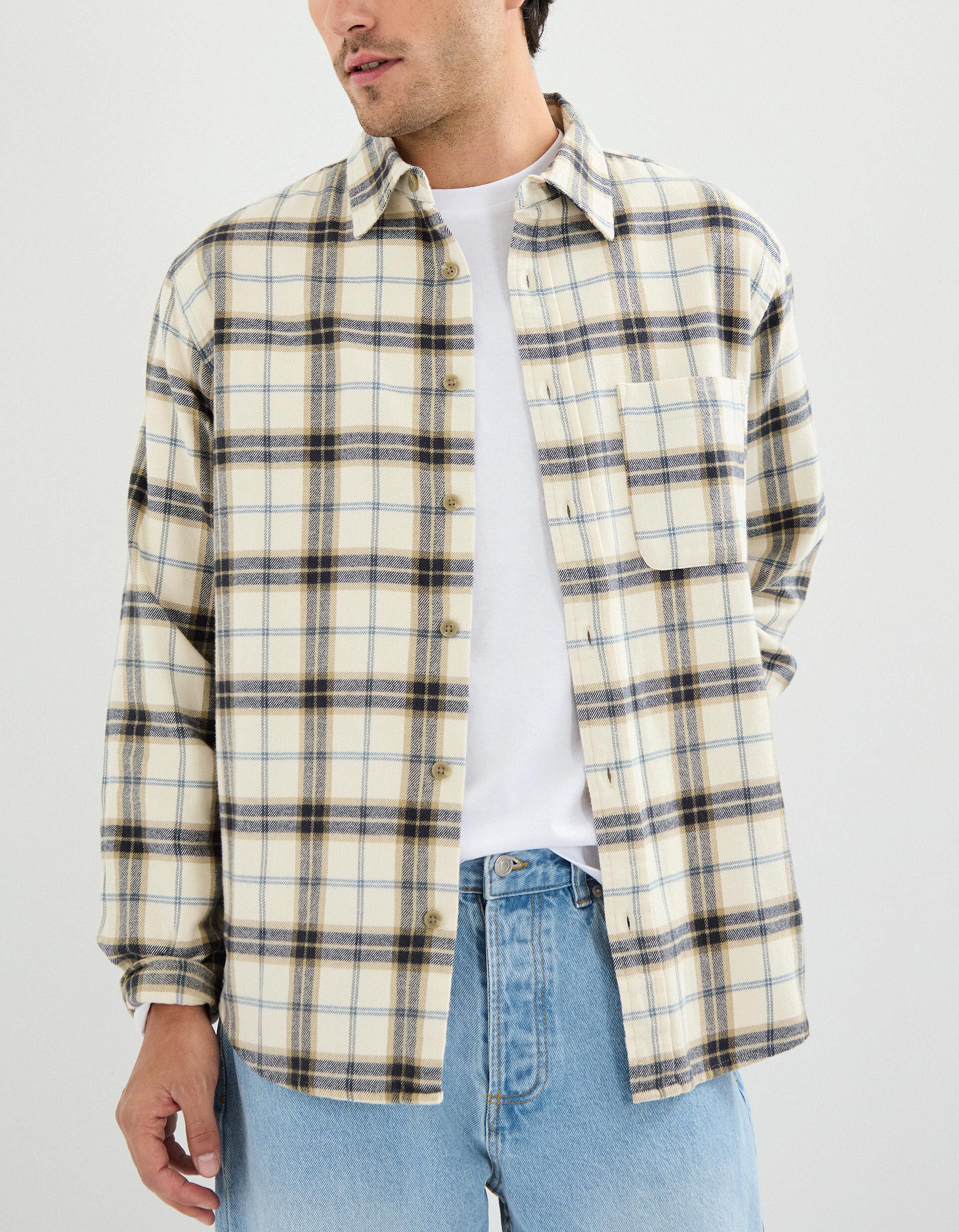 Comprar Online Camisa Flanela, Homem, Bege Claro