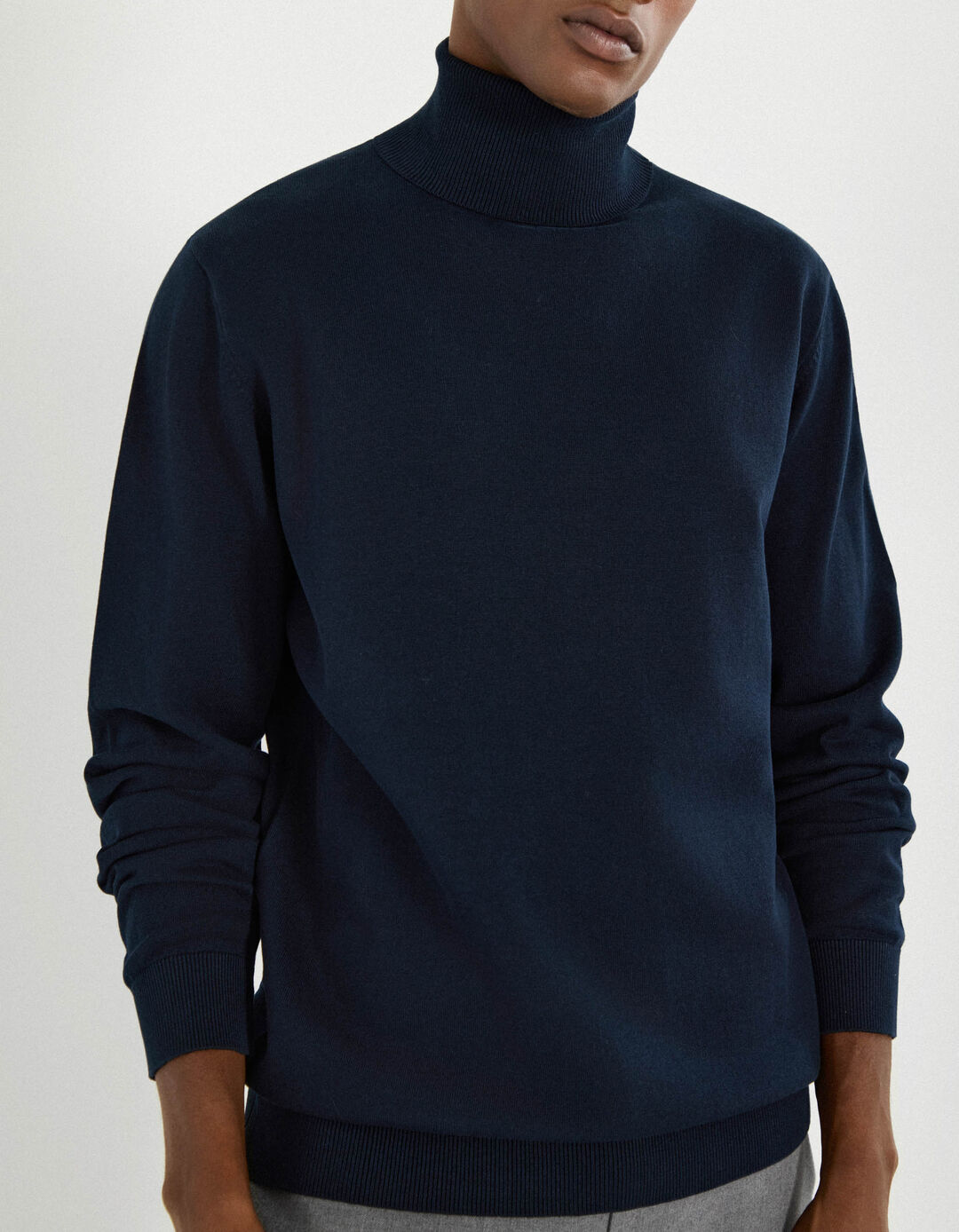 Camisola de Malha com Gola Alta, Homem, Azul Escuro