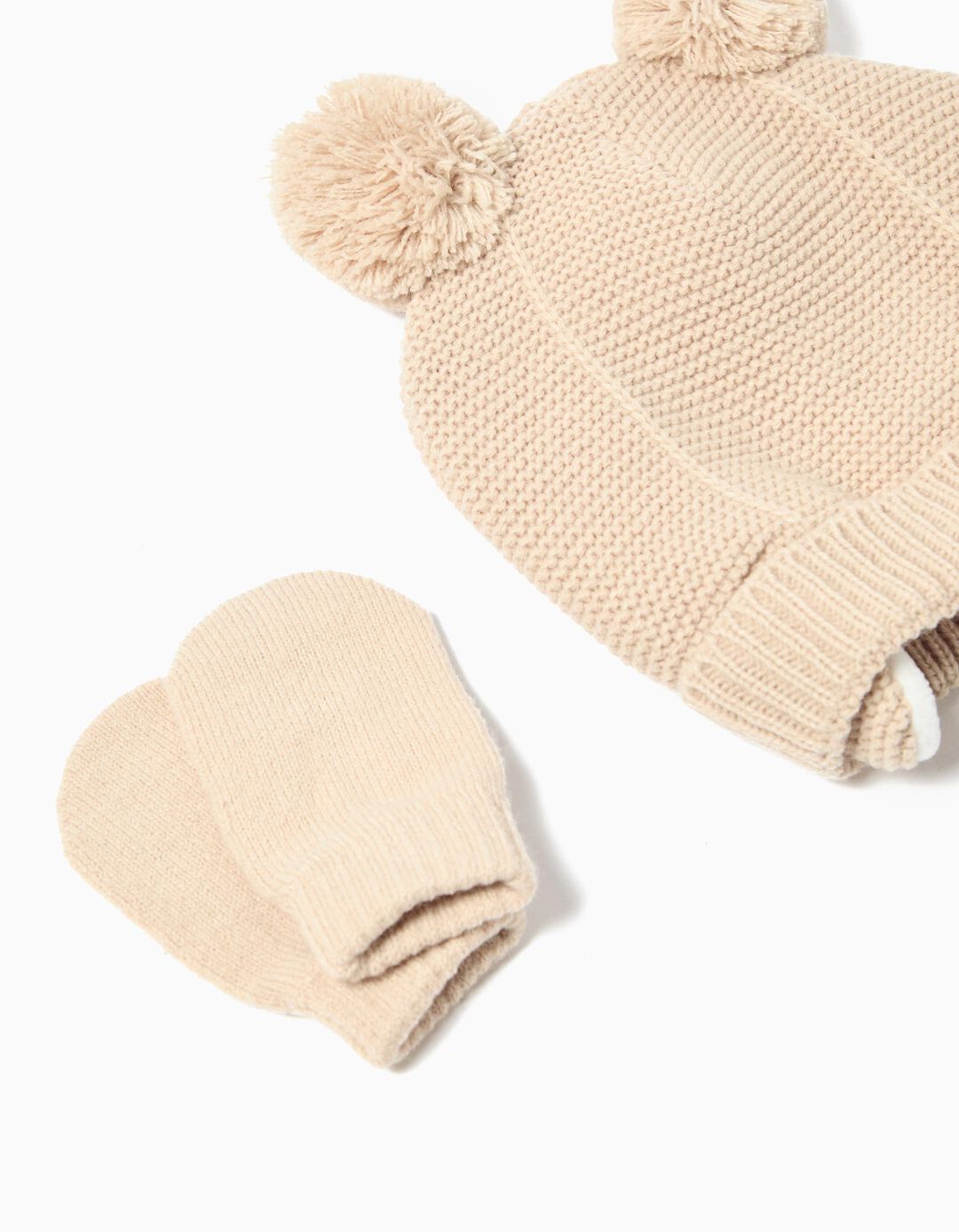Conjunto Gorro e Luvas, Recém-Nascido, Bege