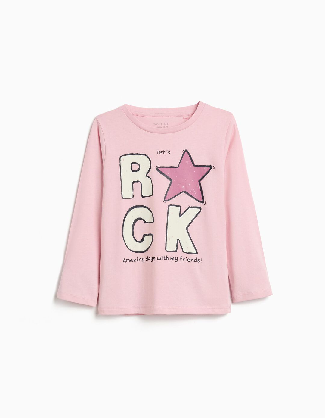 T-shirt de Manga Comprida Estampado, Menina, Rosa Claro