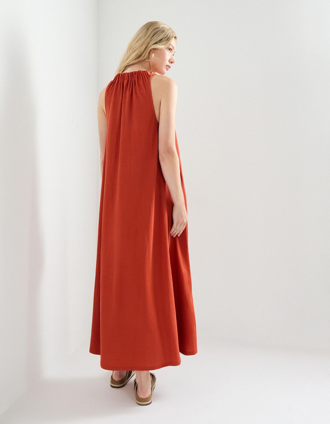 Vestido Comprido, Mulher, Laranja Escuro