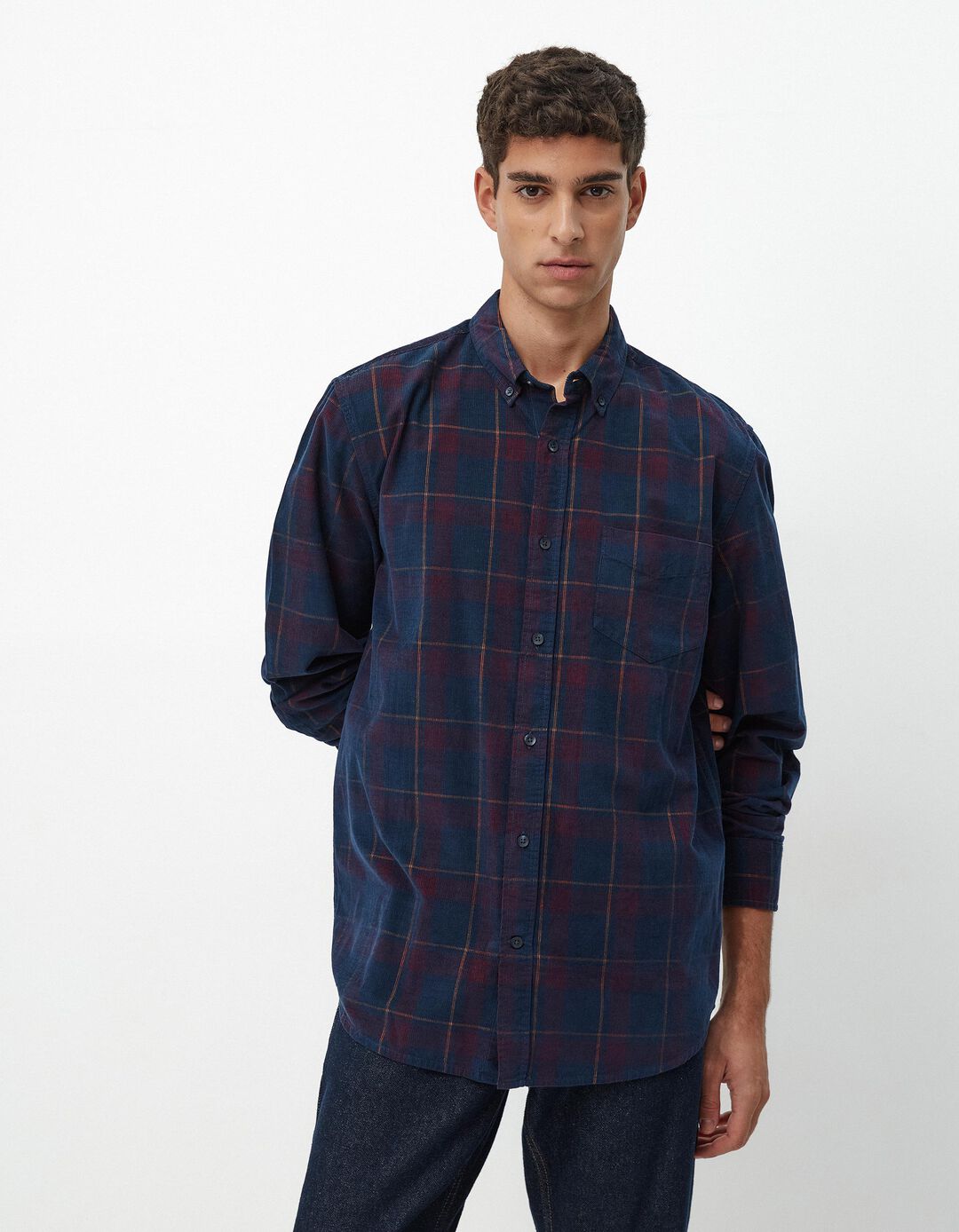 Camisa de Manga Comprida Xadrez, Homem, Azul Escuro