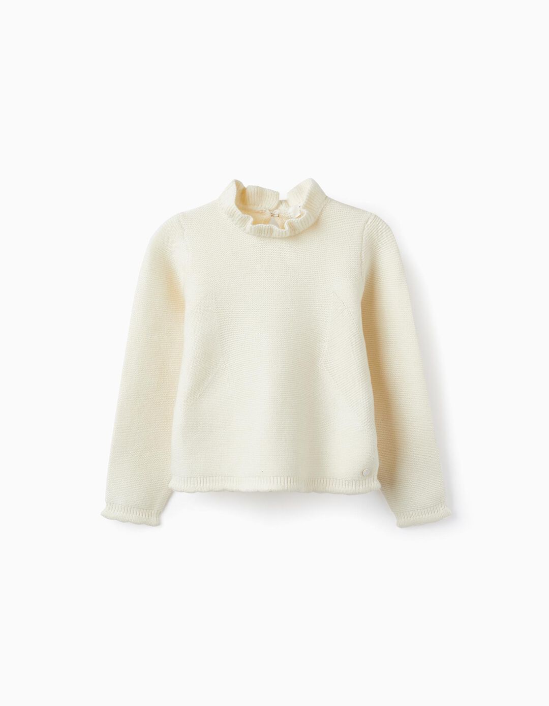 Knitted Jumper with Ruffle for Girls, White