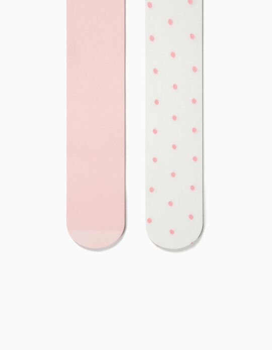2 Collants para Beb&eacute; Menina 'Polka Dot', Rosa e Branco