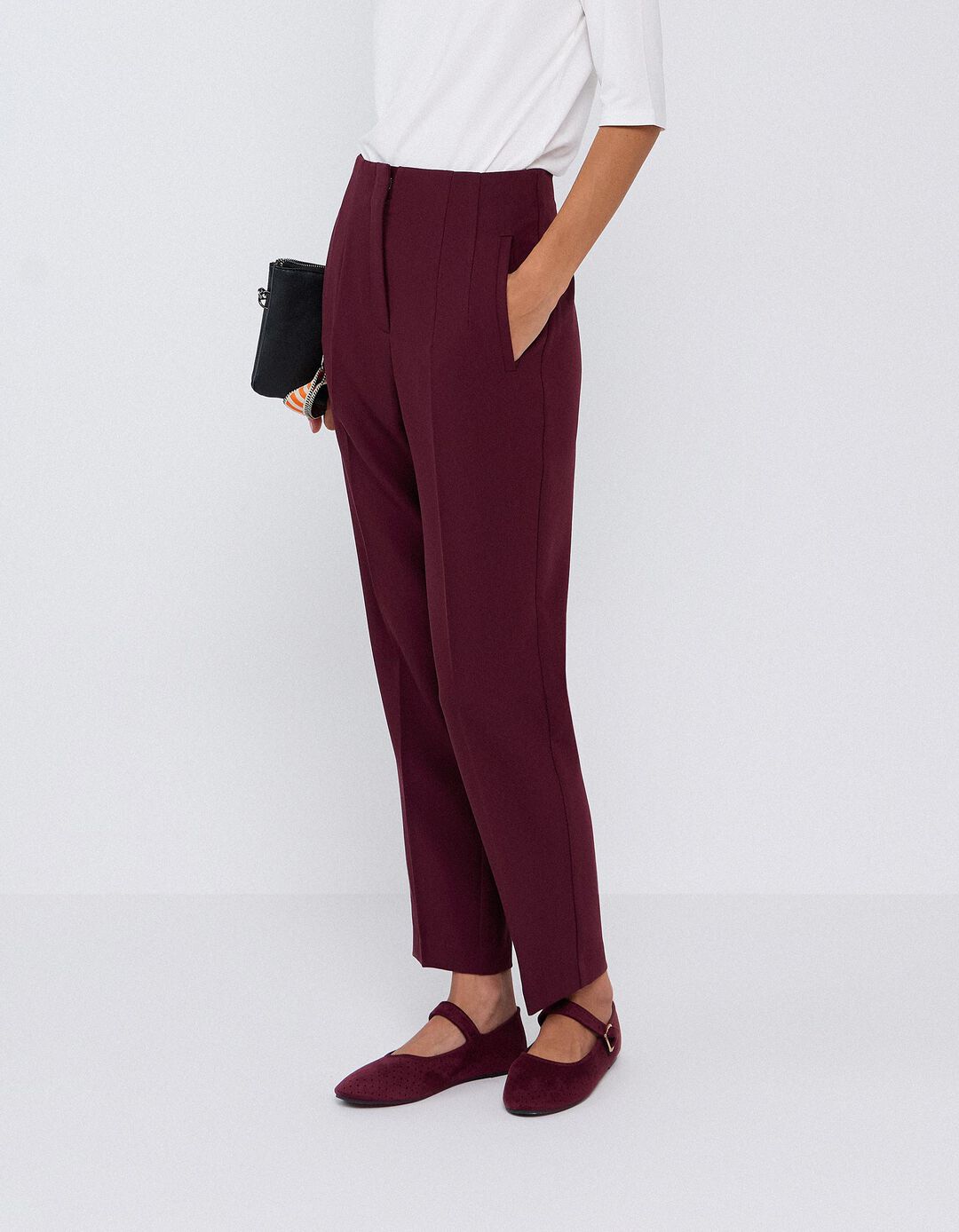 Cal&ccedil;as De Cintura Subida, Mulher, Vermelho Escuro
