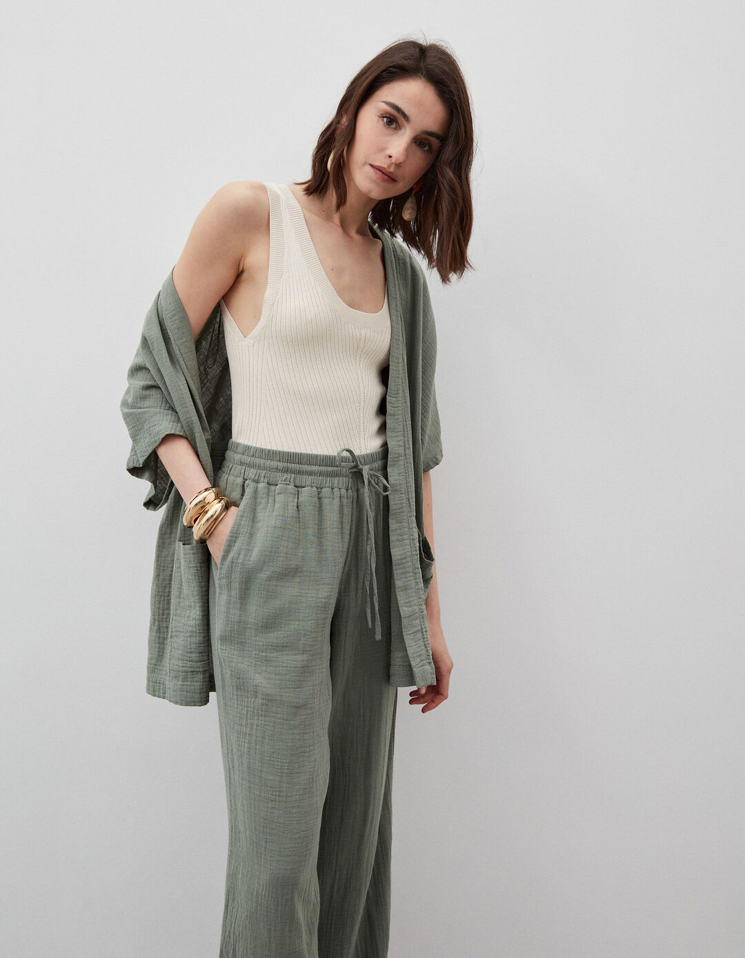 Ribbed Top, Women, Light Beige