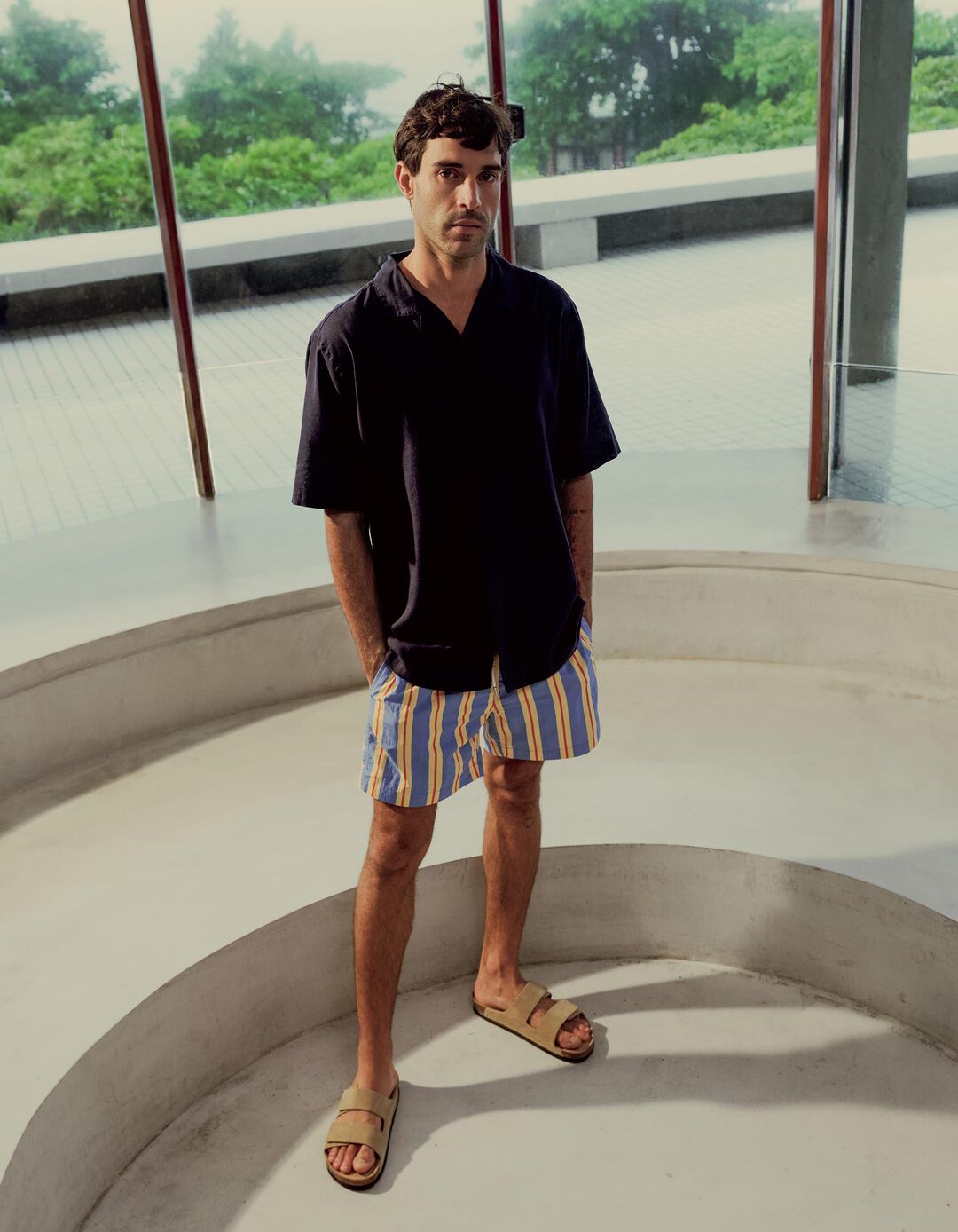 Camisa com Linho, Homem, Azul Escuro