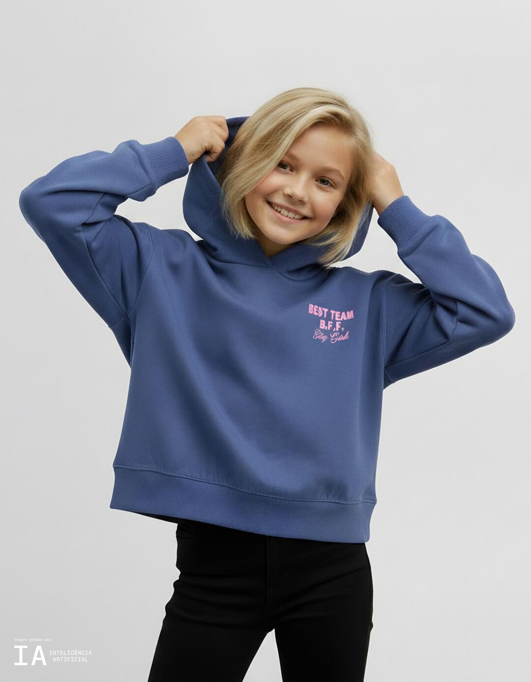 Sweatshirt de Felpa Capuz, Menina, Azul