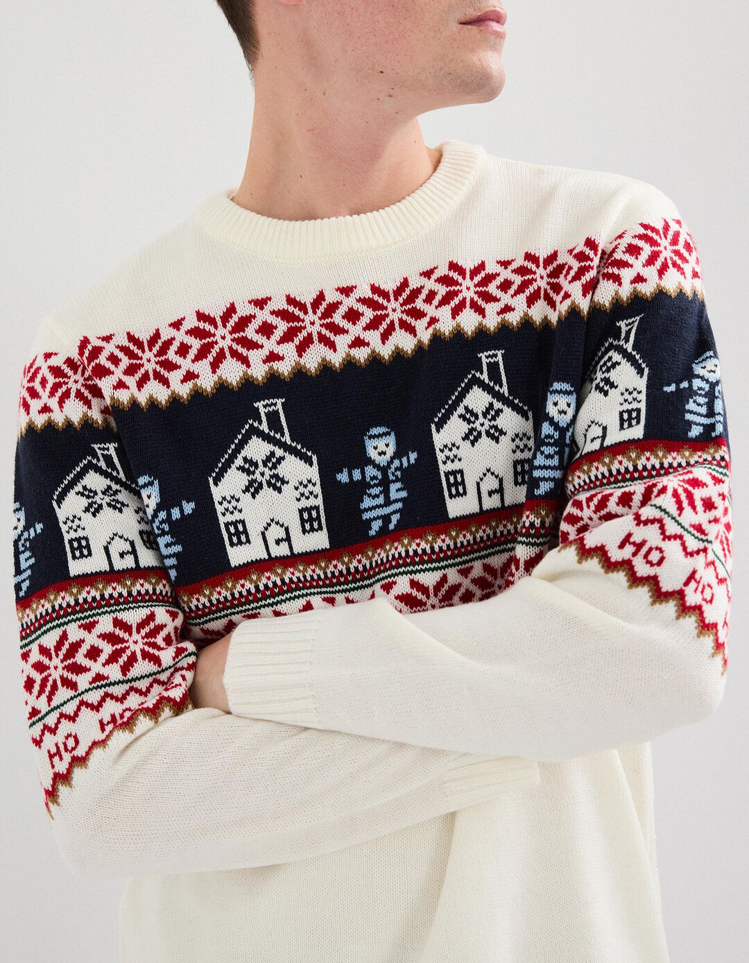 Camisola Natal de Malha, Homem, Bege Claro