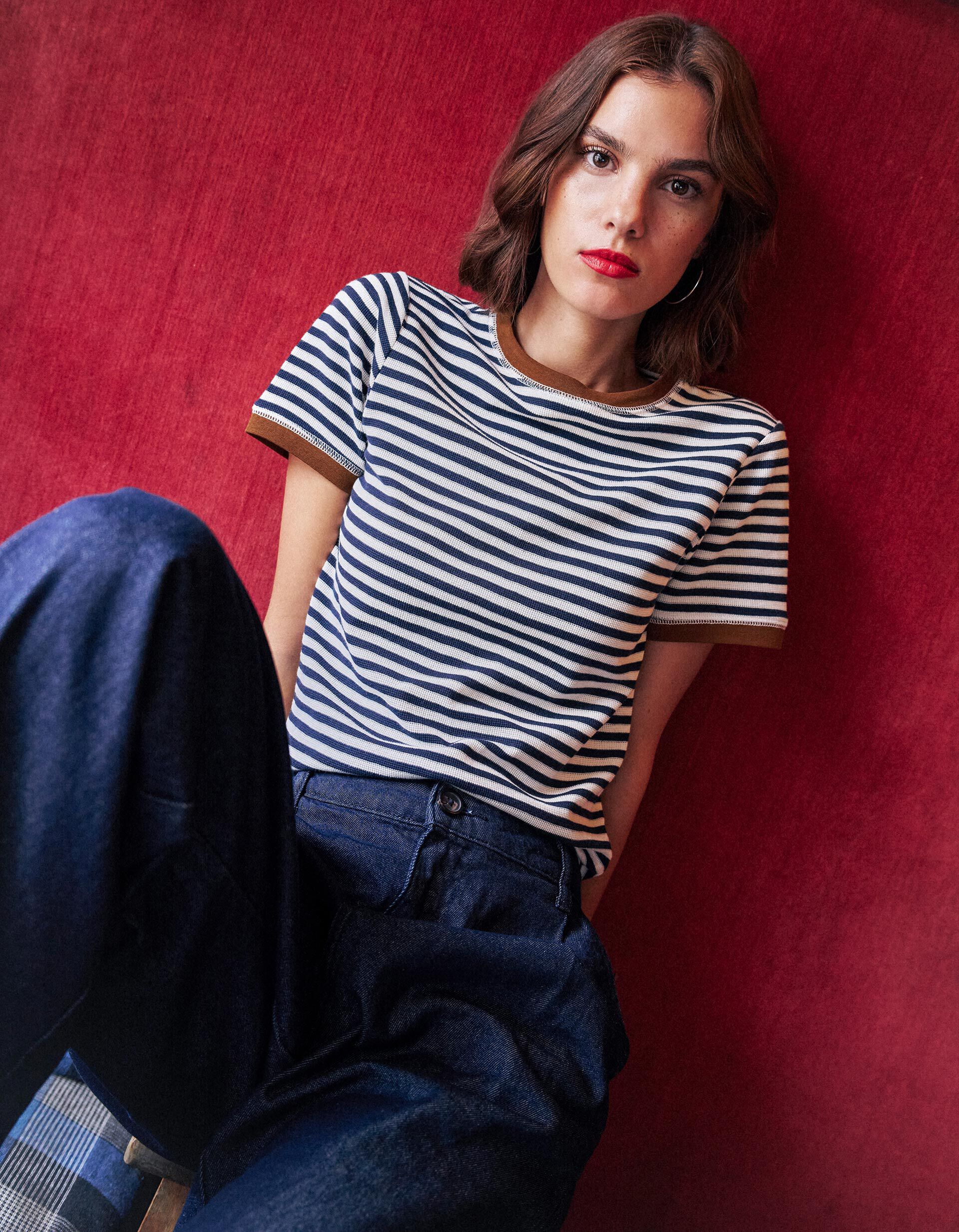 Comprar Online T-shirt Manga Curta &Agrave;s Riscas, Mulher, Azul