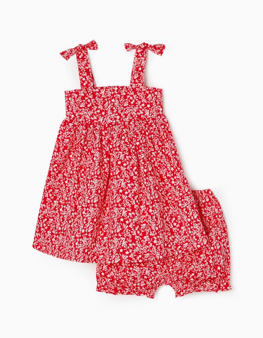 Vestido + Tapa-Fralda para Bebé Menina 'Flowers', Vermelho
